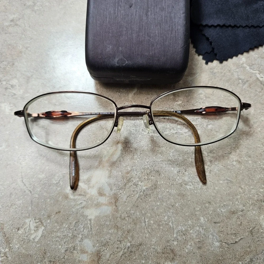 Saks Fifth Avenue Altair Eyeglasses Brown Metal Frame 173‎ FLR 135 Case Cloth